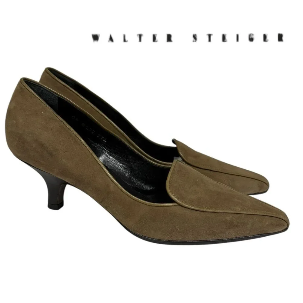 Walter Steiger Vintage Women's Pointed Toe Suede Leather Pumps Heels 37.5